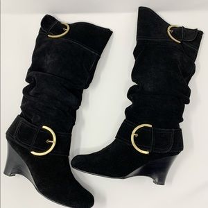 Naughty Monkey Black Suede Wedge Boot